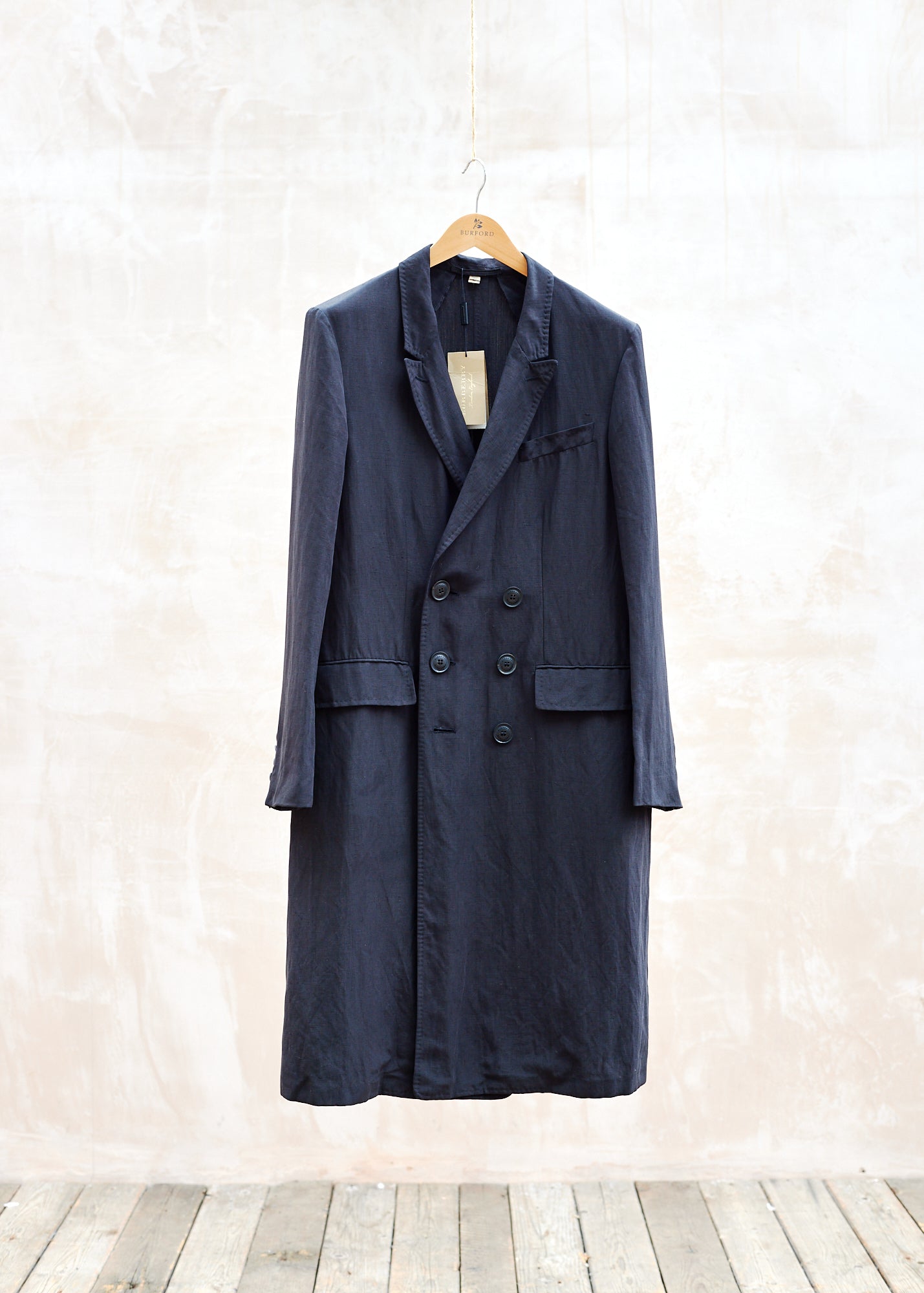 Burberry Black Linen & Silk Long Lightweight Coat - M