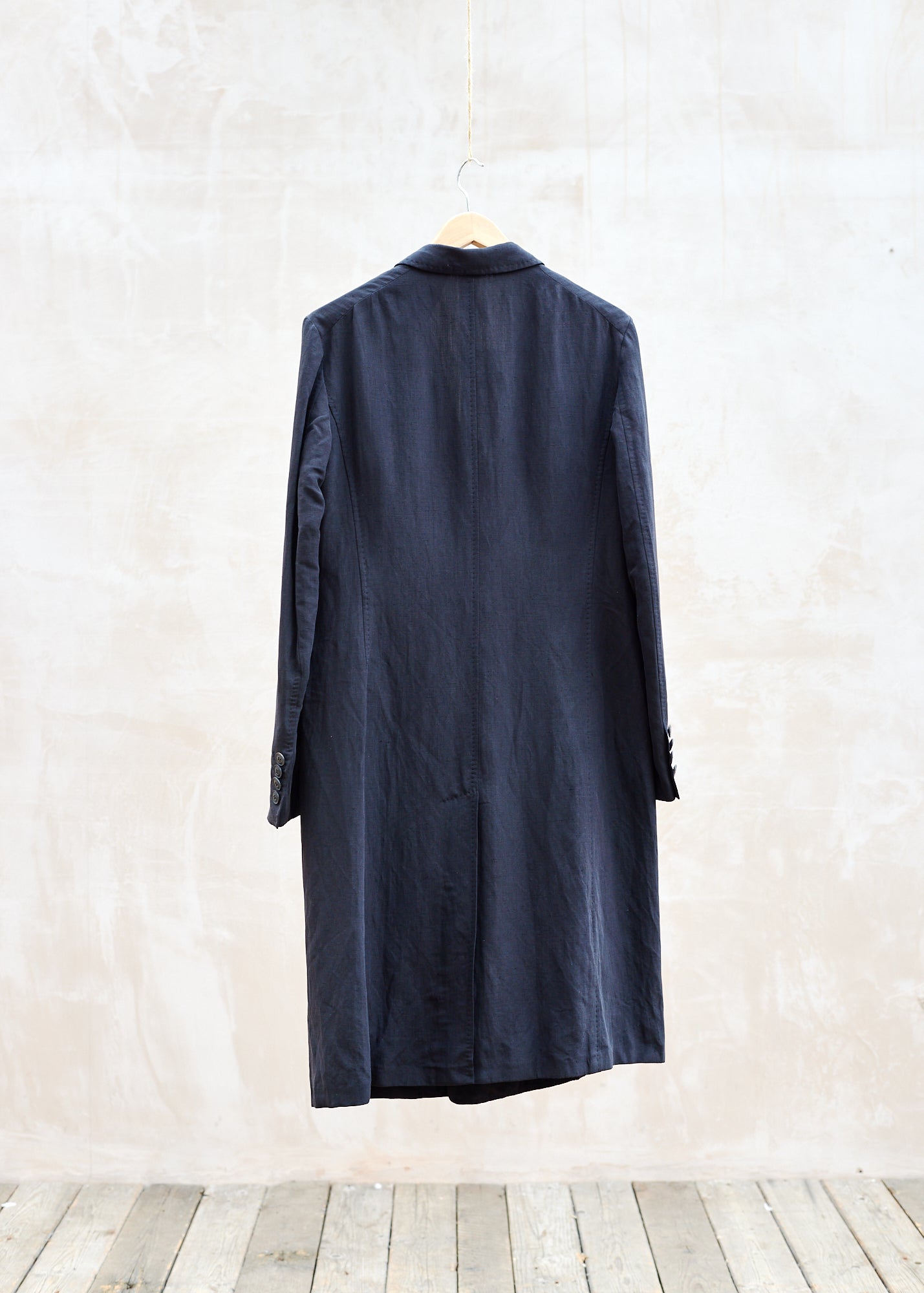 Burberry Black Linen & Silk Long Lightweight Coat - M