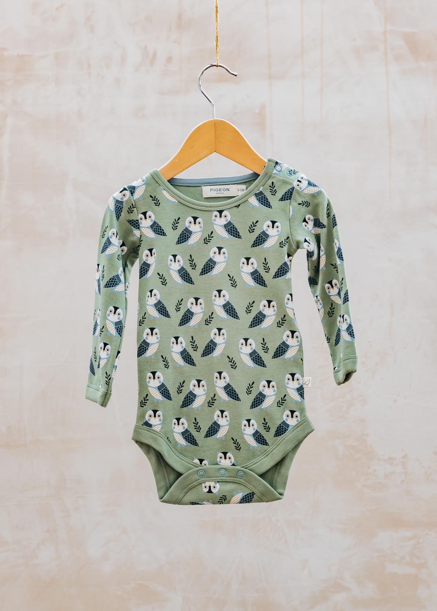 Pigeon Organics Babies' Bodysuit in Green with Owls