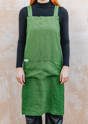 Crossback Linen Apron in True Green