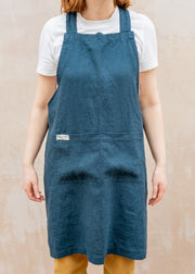 Hook Norton Pottery Linen Crossback Apron in Deep Water