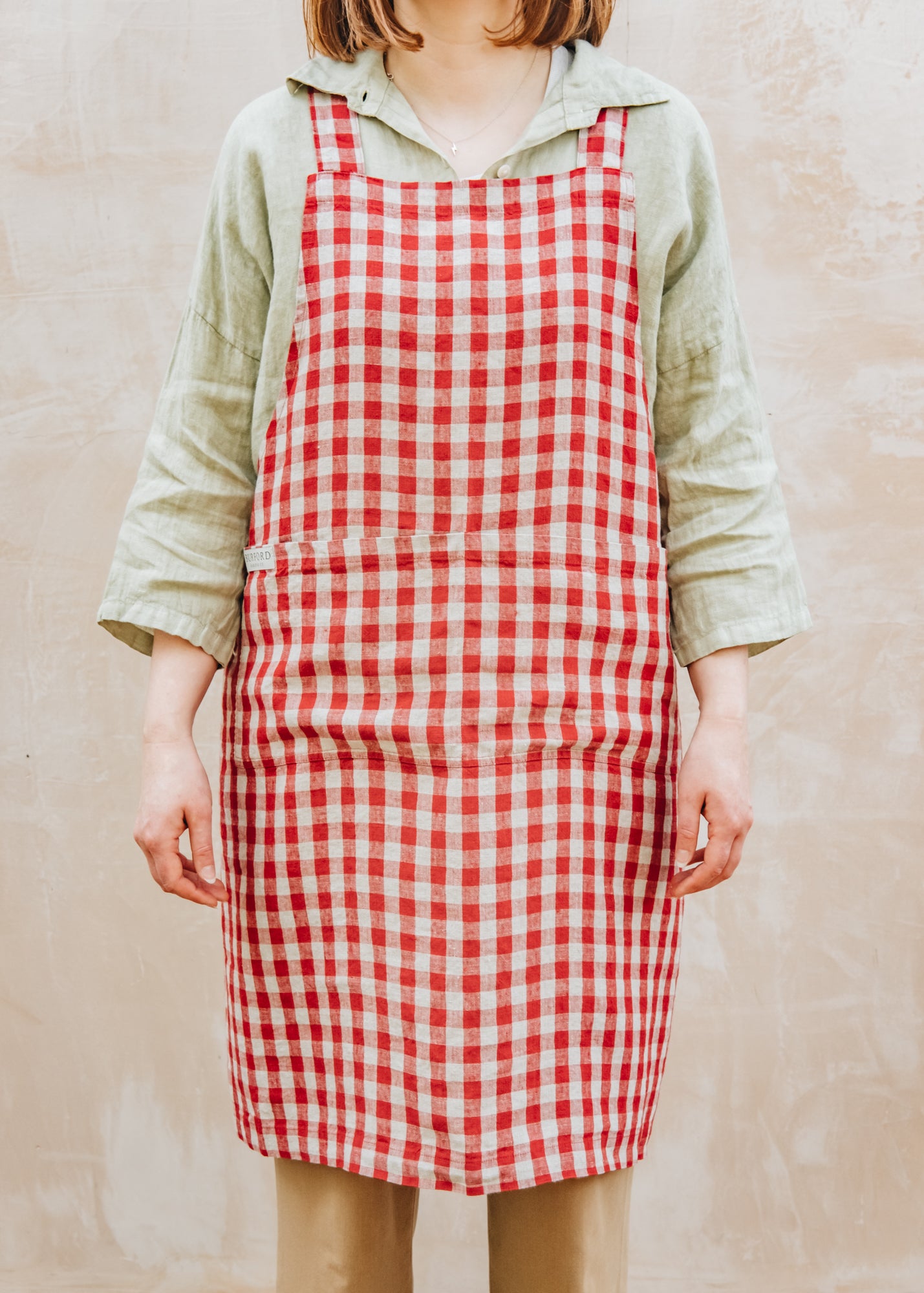 Red Gingham Linen Crossback Apron