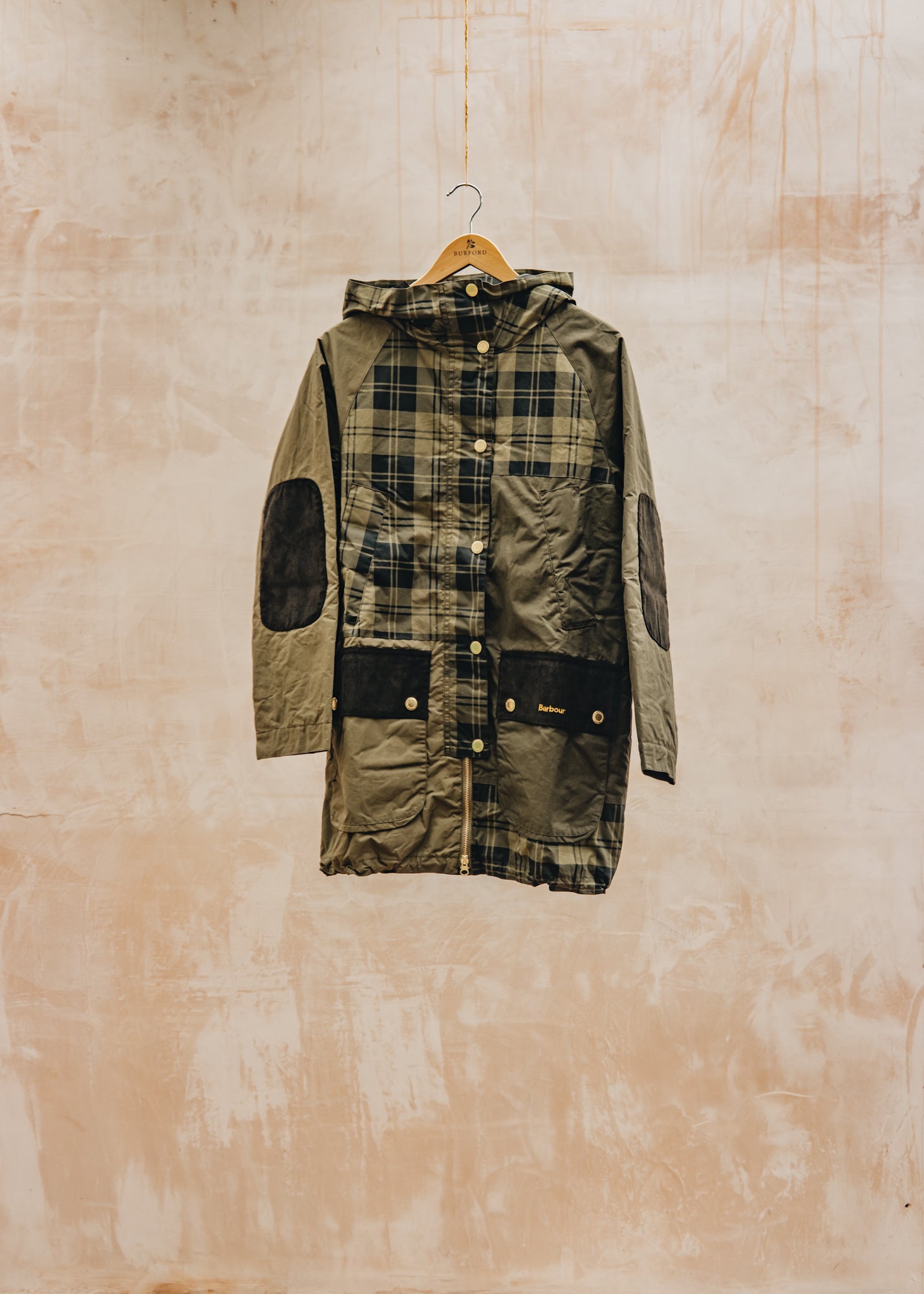 Margaret Howell Shelley Showerproof Jacket in Olive Check, Khaki and Brown