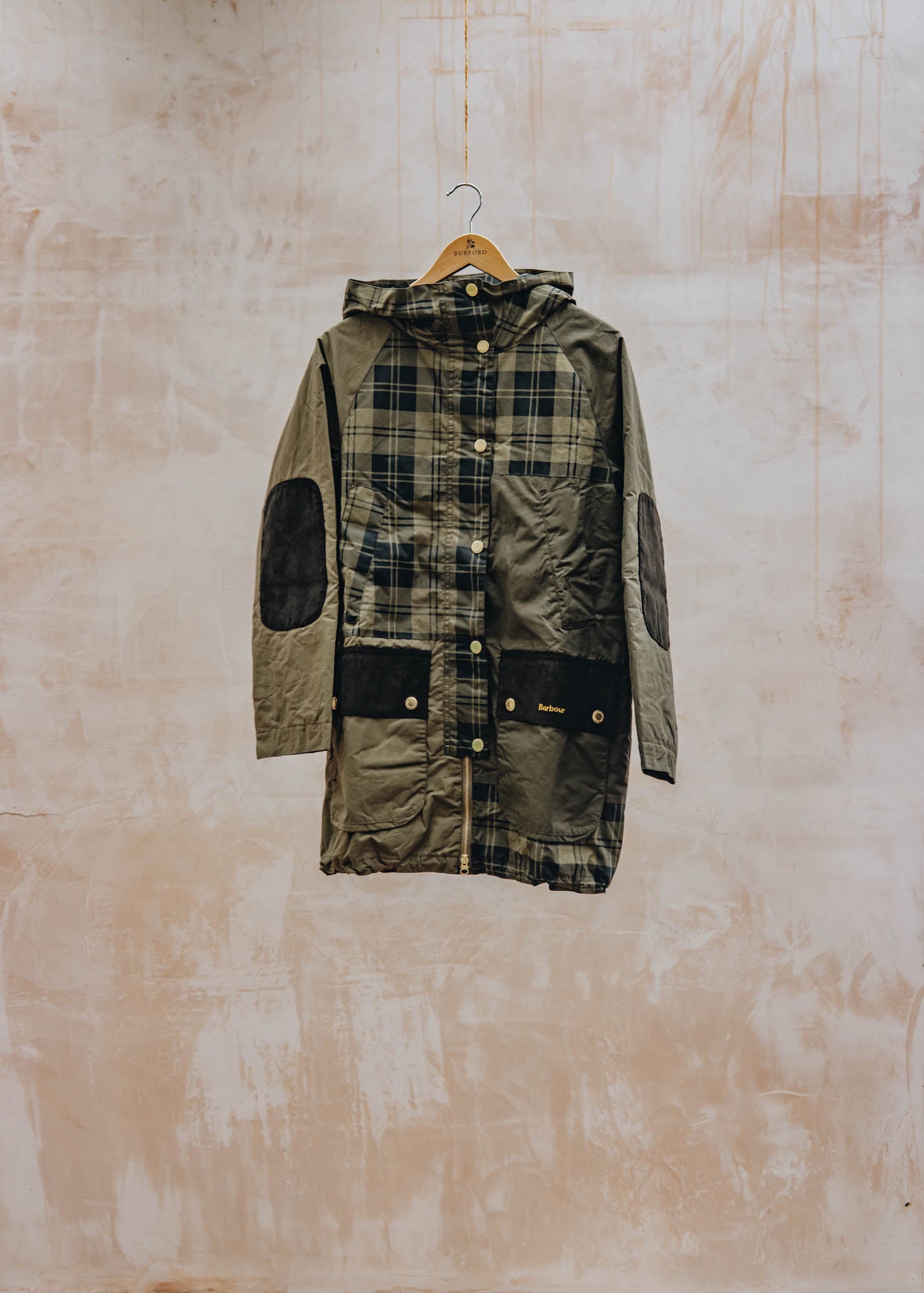 Barbour Shelley Showerproof Jacket in Olive Check, Khaki and Brown