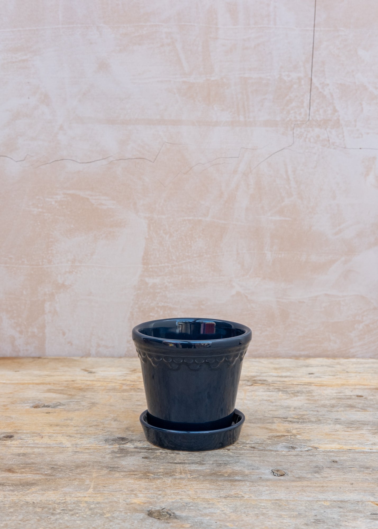 Copenhagen Sapphire Blue Glazed Pot and Saucer Set, 12cm