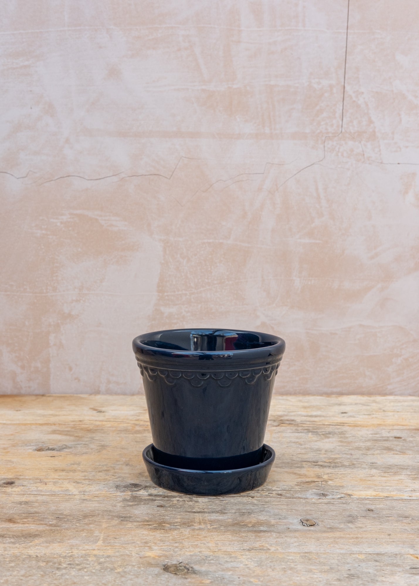 Copenhagen Sapphire Blue Glazed Pot and Saucer Set, 14cm