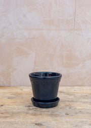 Copenhagen Sapphire Blue Glazed Pot and Saucer Set, 14cm