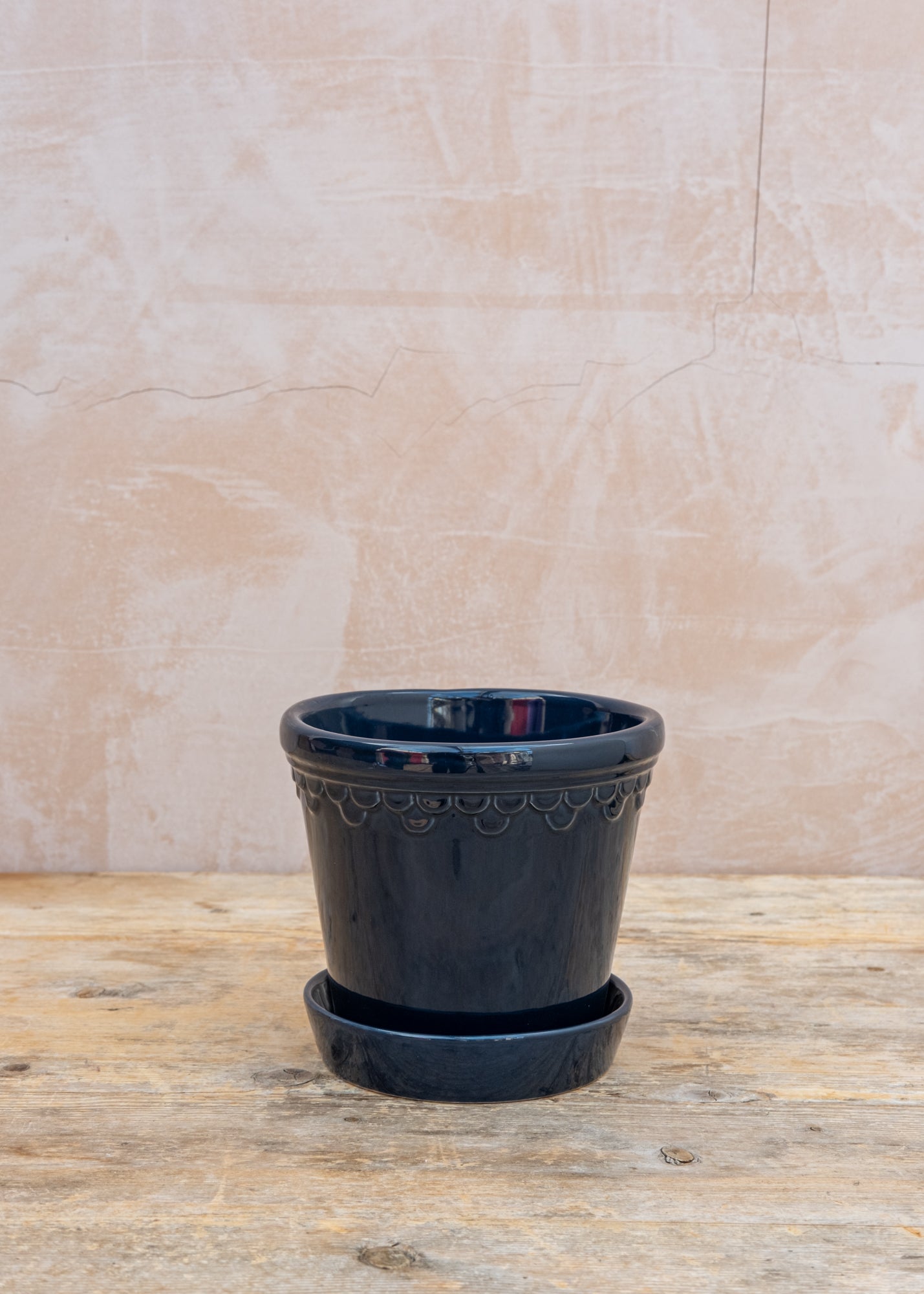 Copenhagen Sapphire Blue Glazed Pot and Saucer Set, 16cm