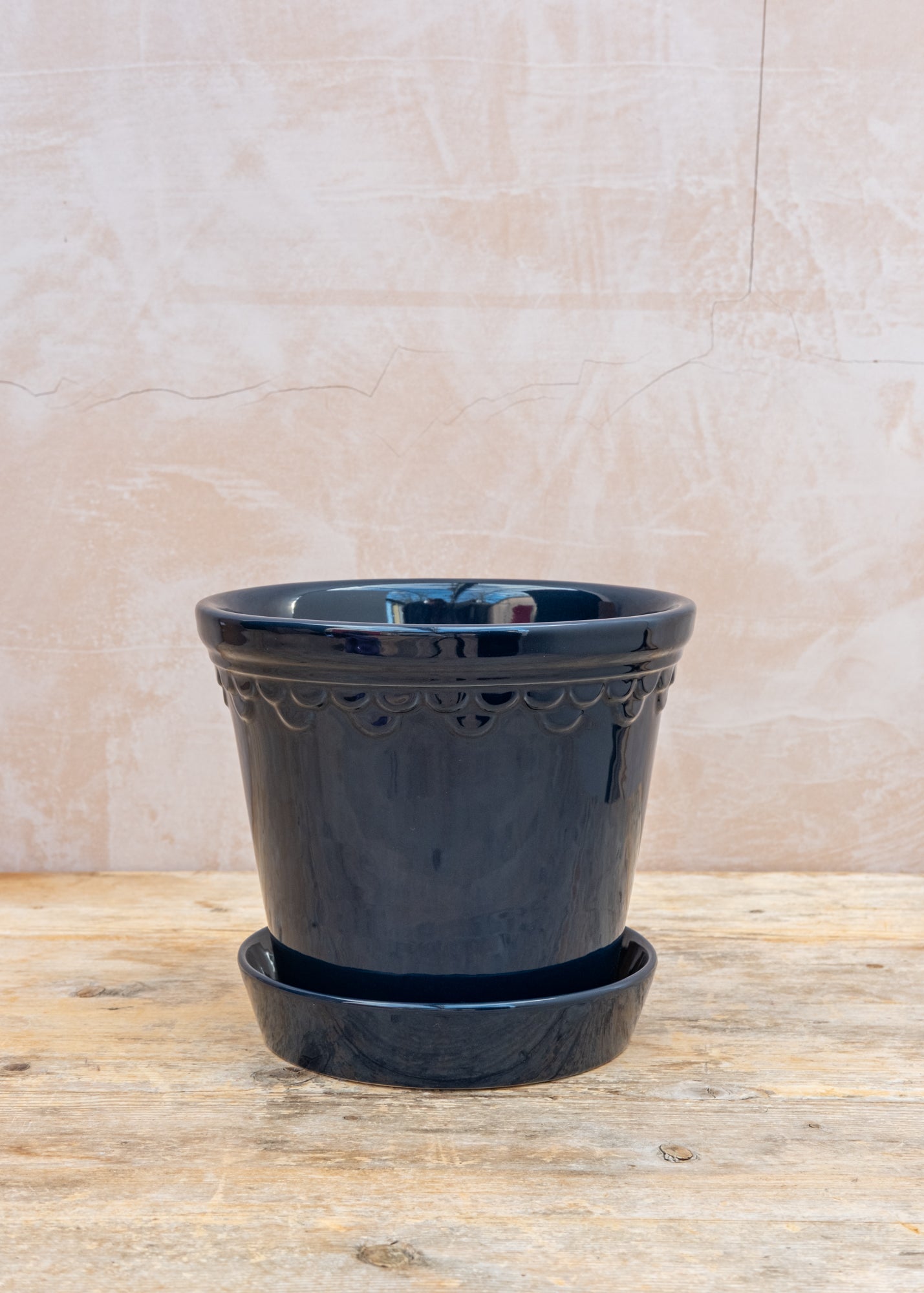 Copenhagen Sapphire Blue Glazed Pot and Saucer Set, 21cm