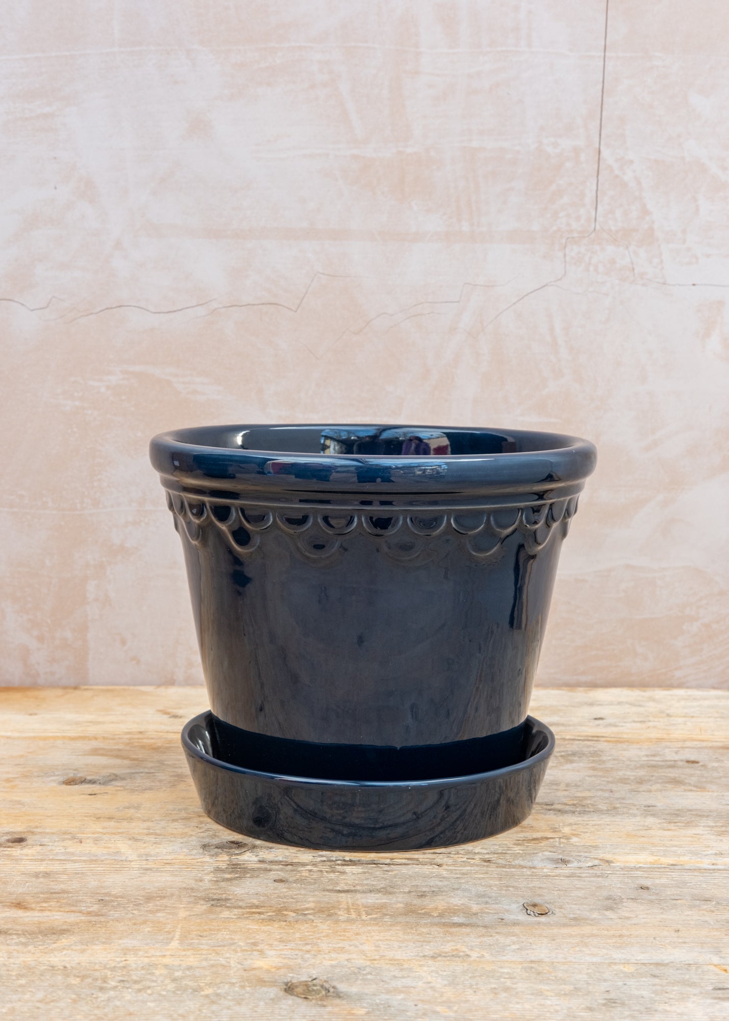 Copenhagen Sapphire Blue Glazed Pot and Saucer Set, 25cm