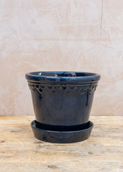 Copenhagen Sapphire Blue Glazed Pot and Saucer Set, 25cm