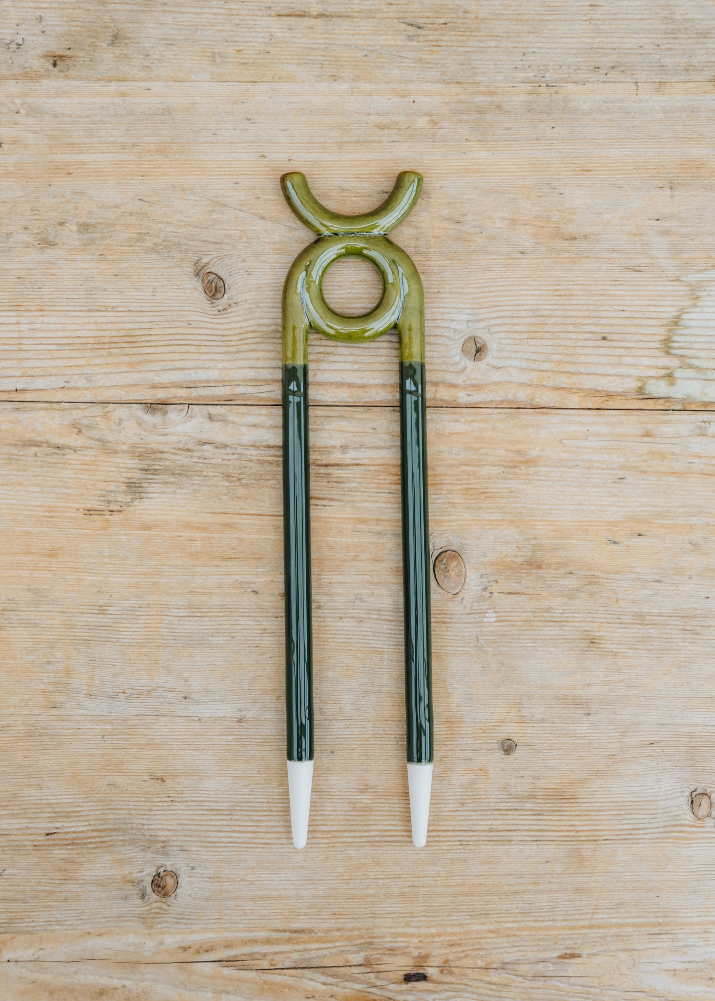 Bergs Potter Oni Folk Moss Green Glazed Plant Stake