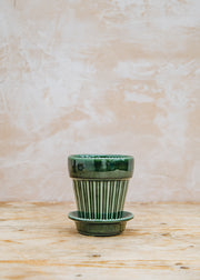 Simona Emerald Green Glazed Pot and Saucer Set, 12cm