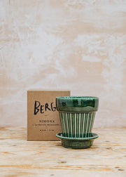 Bergs Potter Simona Emerald Green Glazed Pot and Saucer Set, 12cm