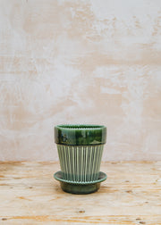 Simona Emerald Green Glazed Pot and Saucer Set, 14cm