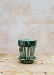 Simona Emerald Green Glazed Pot and Saucer Set, 16cm