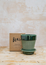 Bergs Potter Simona Emerald Green Glazed Pot and Saucer Set, 16cm