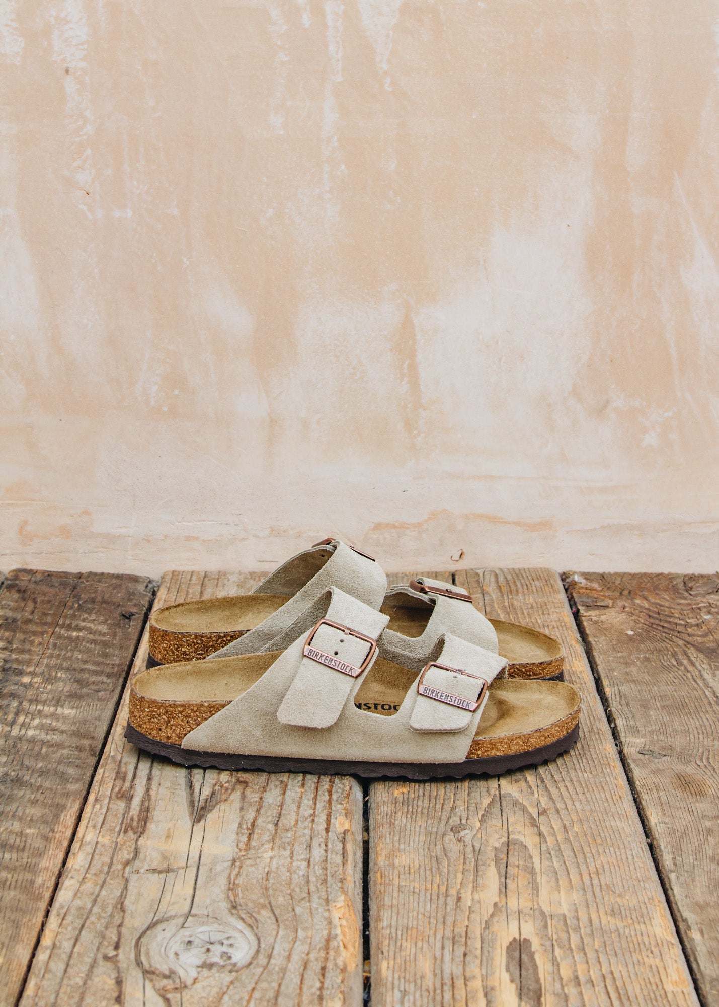 Birkenstock Narrow Arizona Suede Sandals in Taupe