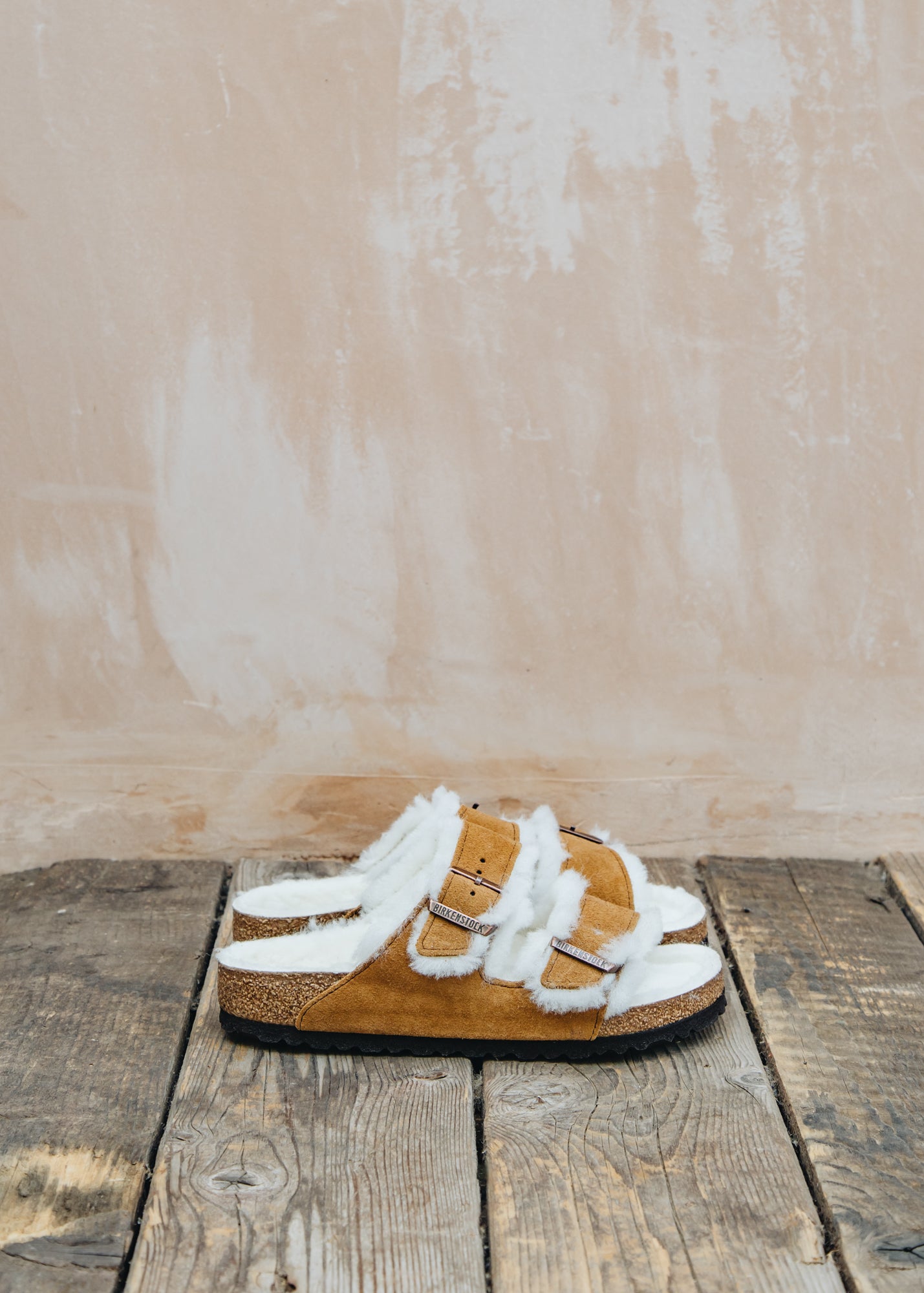 Women's Shearling Arizona Sandals in Mink Suede