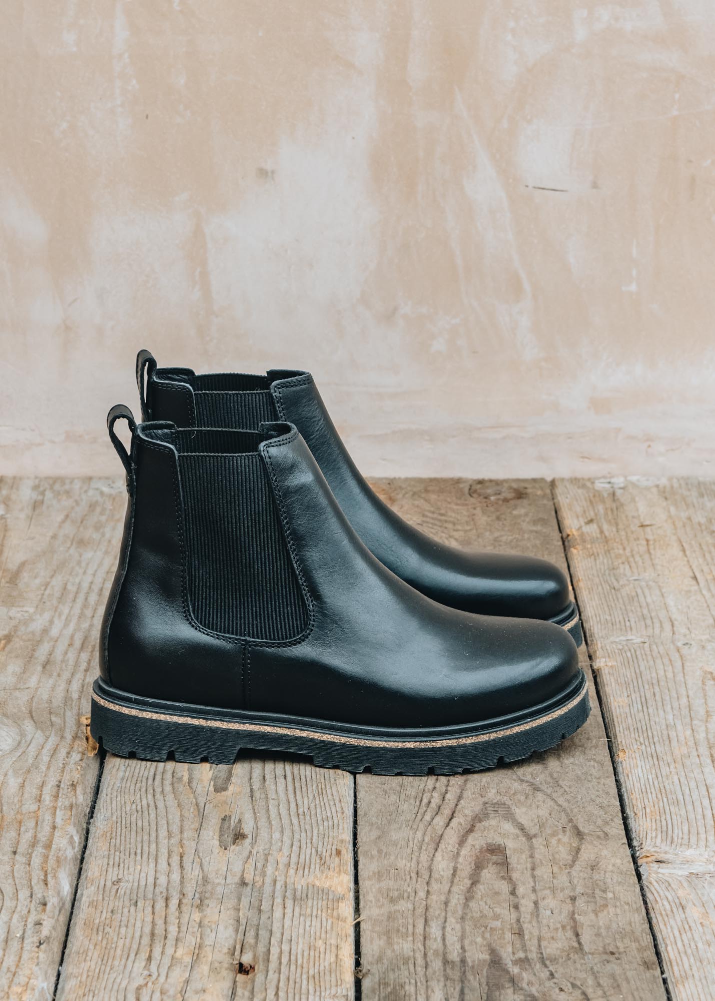 Women's Narrow Birkenstock Highwood Slip-On Chelsea Boots in Black Leather
