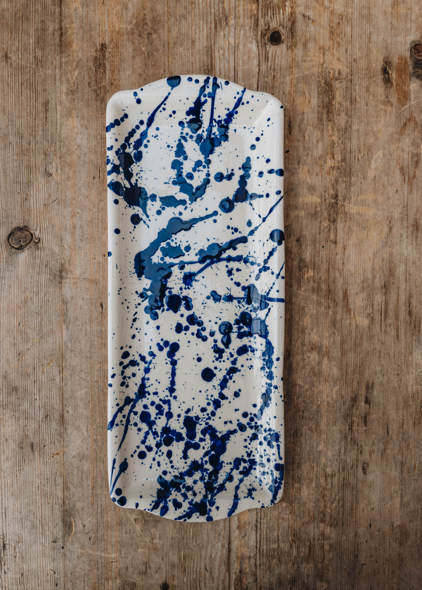 Ivan Ros Ivan Ros Blue Splatter Rectangular Serving Platter