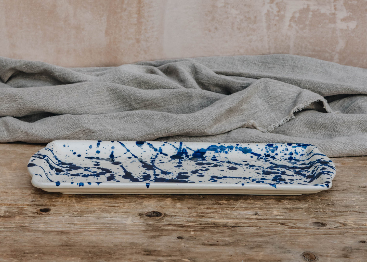 Ivan Ros Ivan Ros Blue Splatter Rectangular Serving Platter