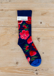 Bonne Maison Fleurs Bleu Fonce Socks