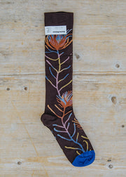 Marron-Fonce Fleur Long Socks