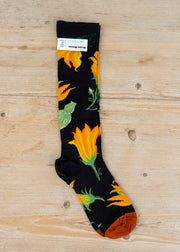Bonne Maison Knee Length Fleurs Faux-Noir Socks