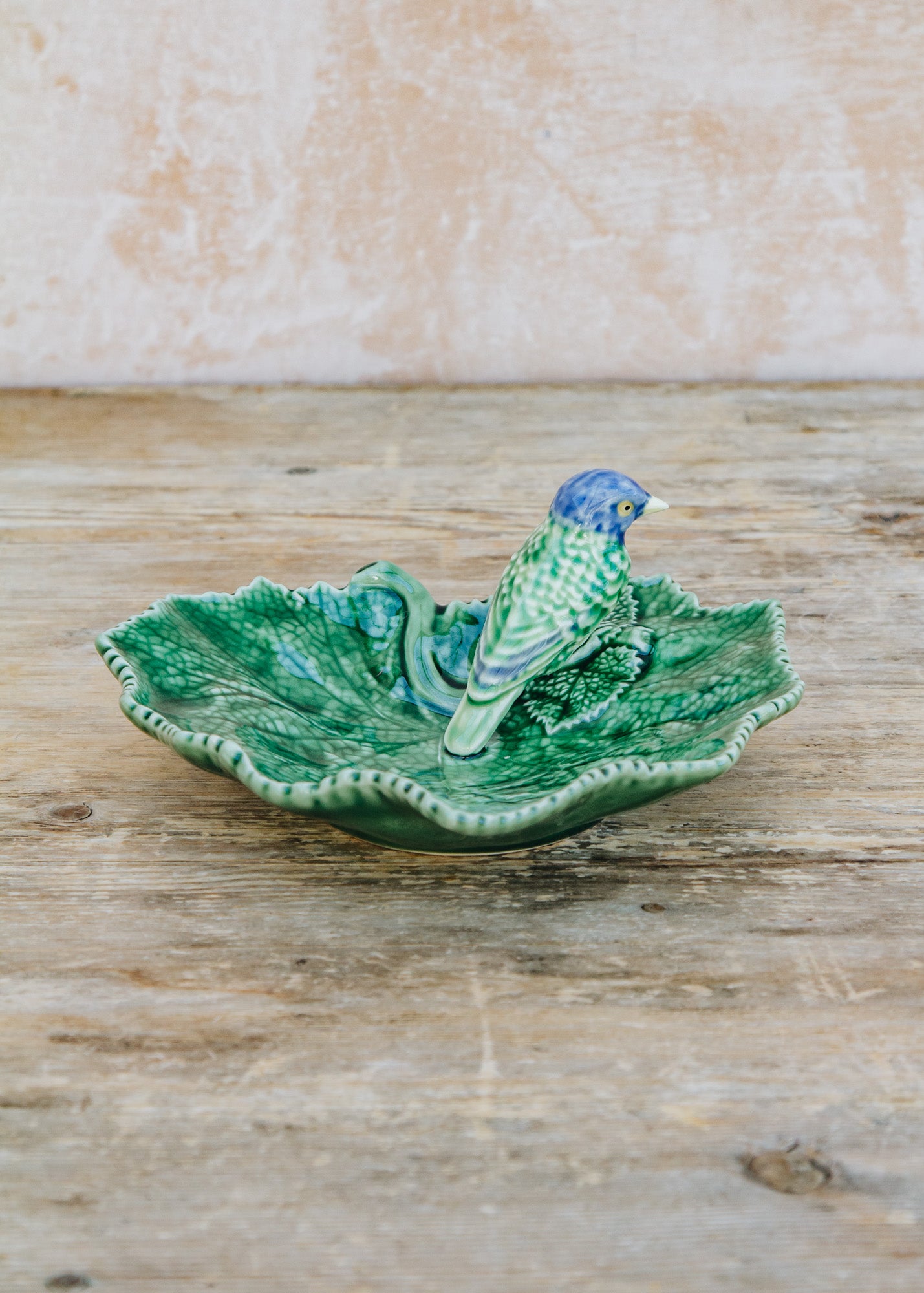 Bordallo Pinheiro Ragwort Leaf with Blue Bird