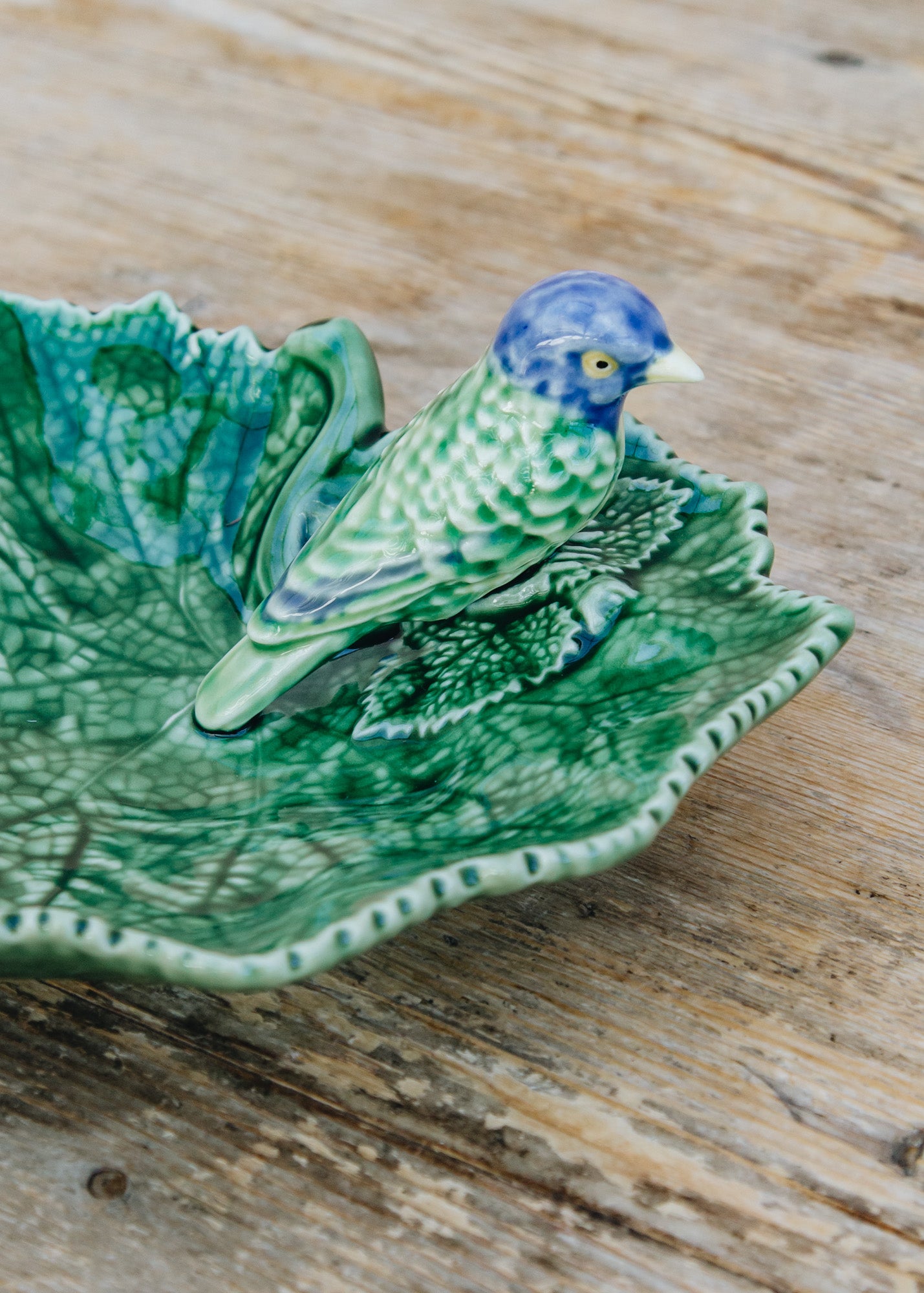 Bordallo Pinheiro Ragwort Leaf with Blue Bird