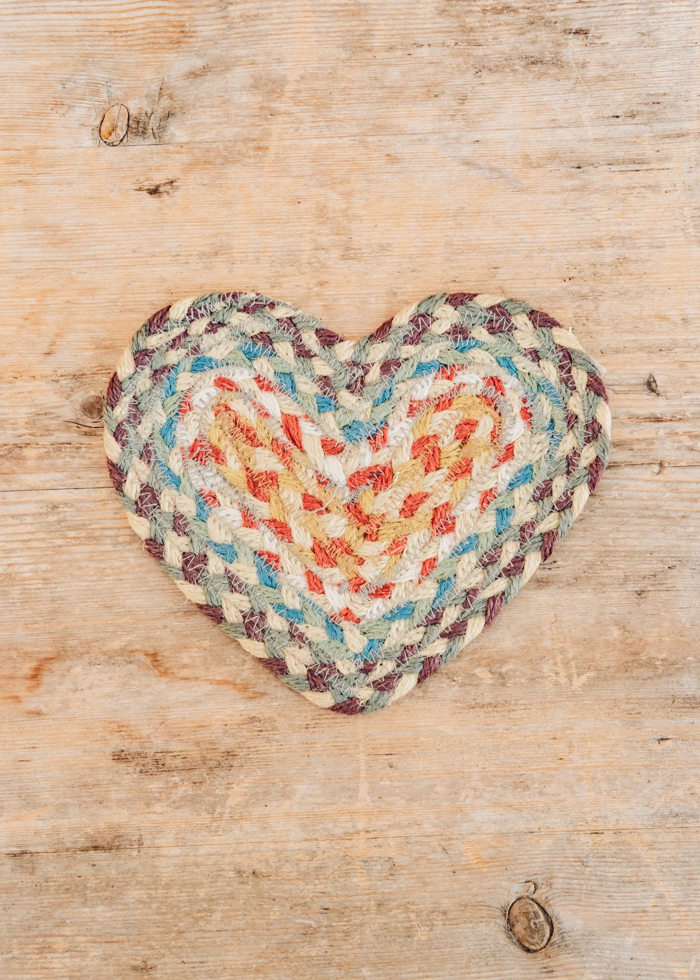The Braided Rug Co. Heart Coaster in Carnival