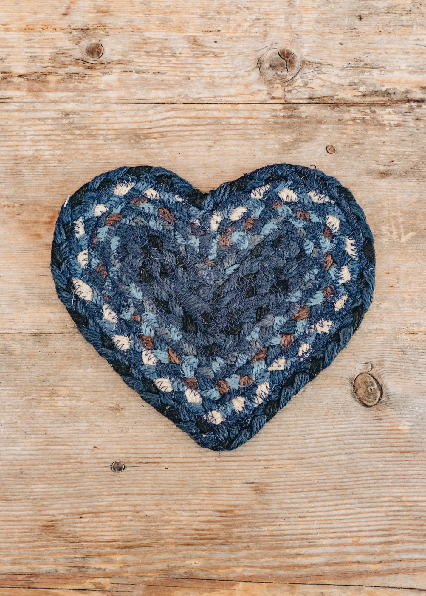 The Braided Rug Co. Heart Coaster in Indigo