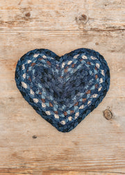 The Braided Rug Co. Heart Coaster in Indigo