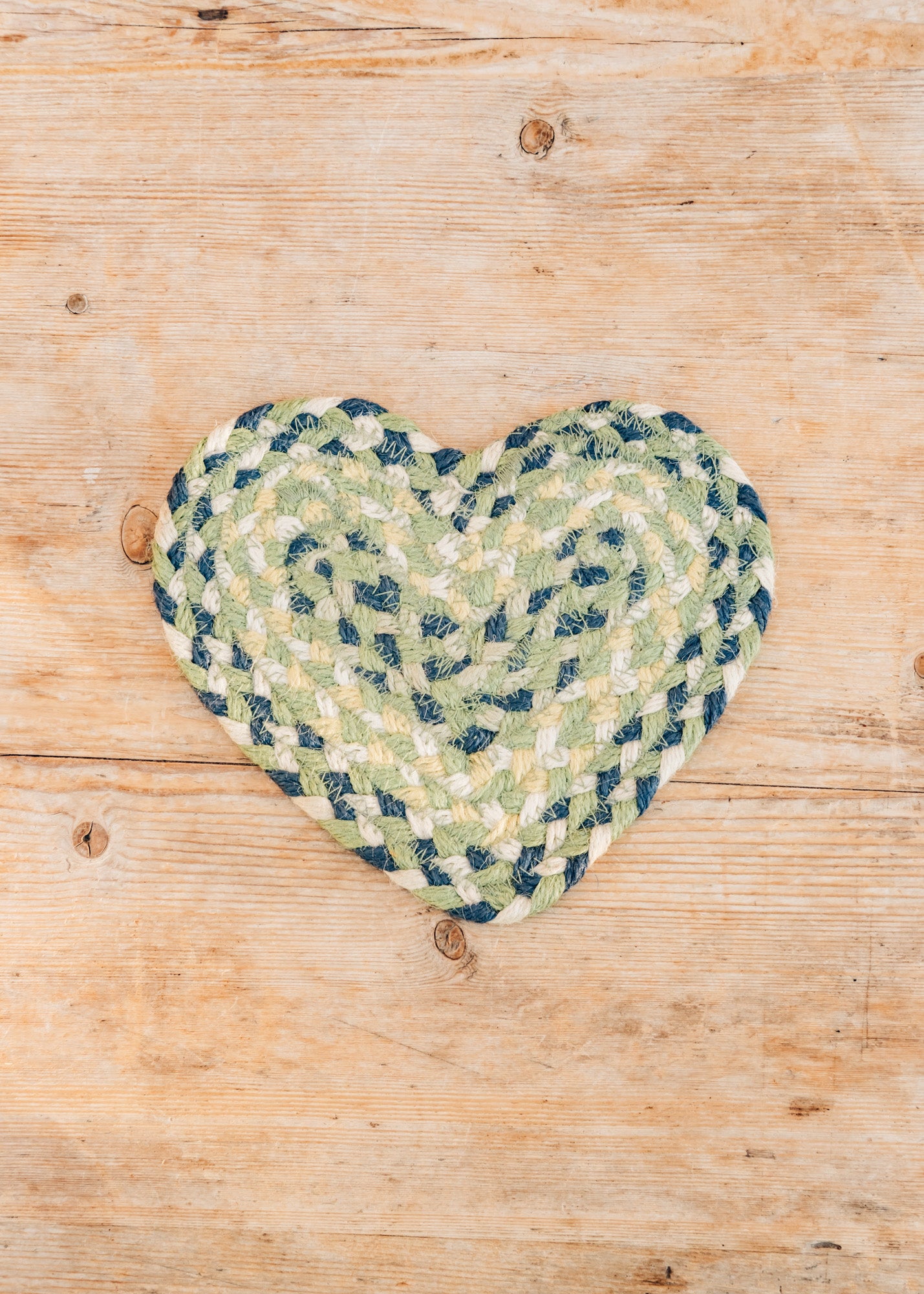 The Braided Rug Co. Heart Coaster in Mint