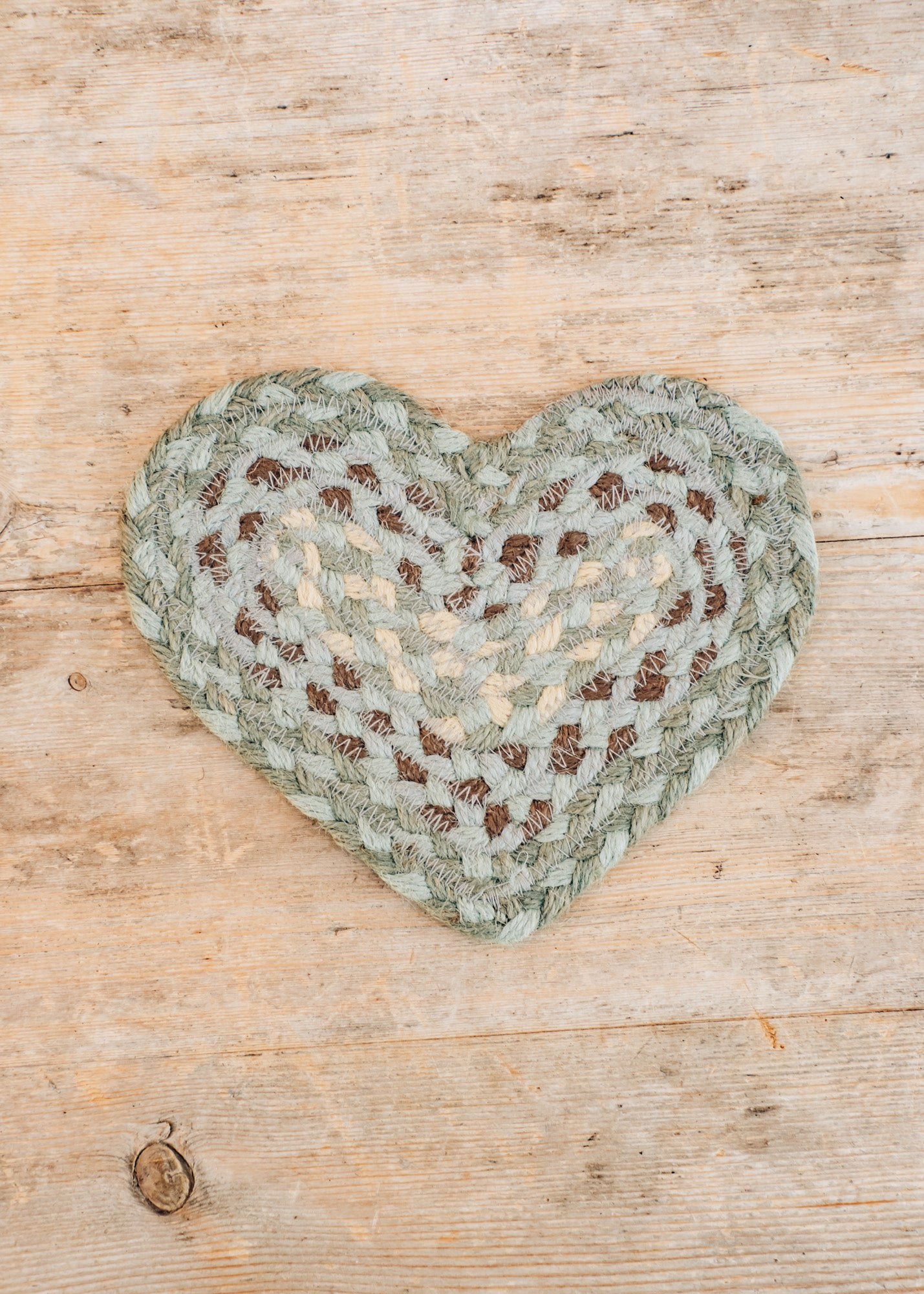 The Braided Rug Co. Heart Coaster in Seaspray