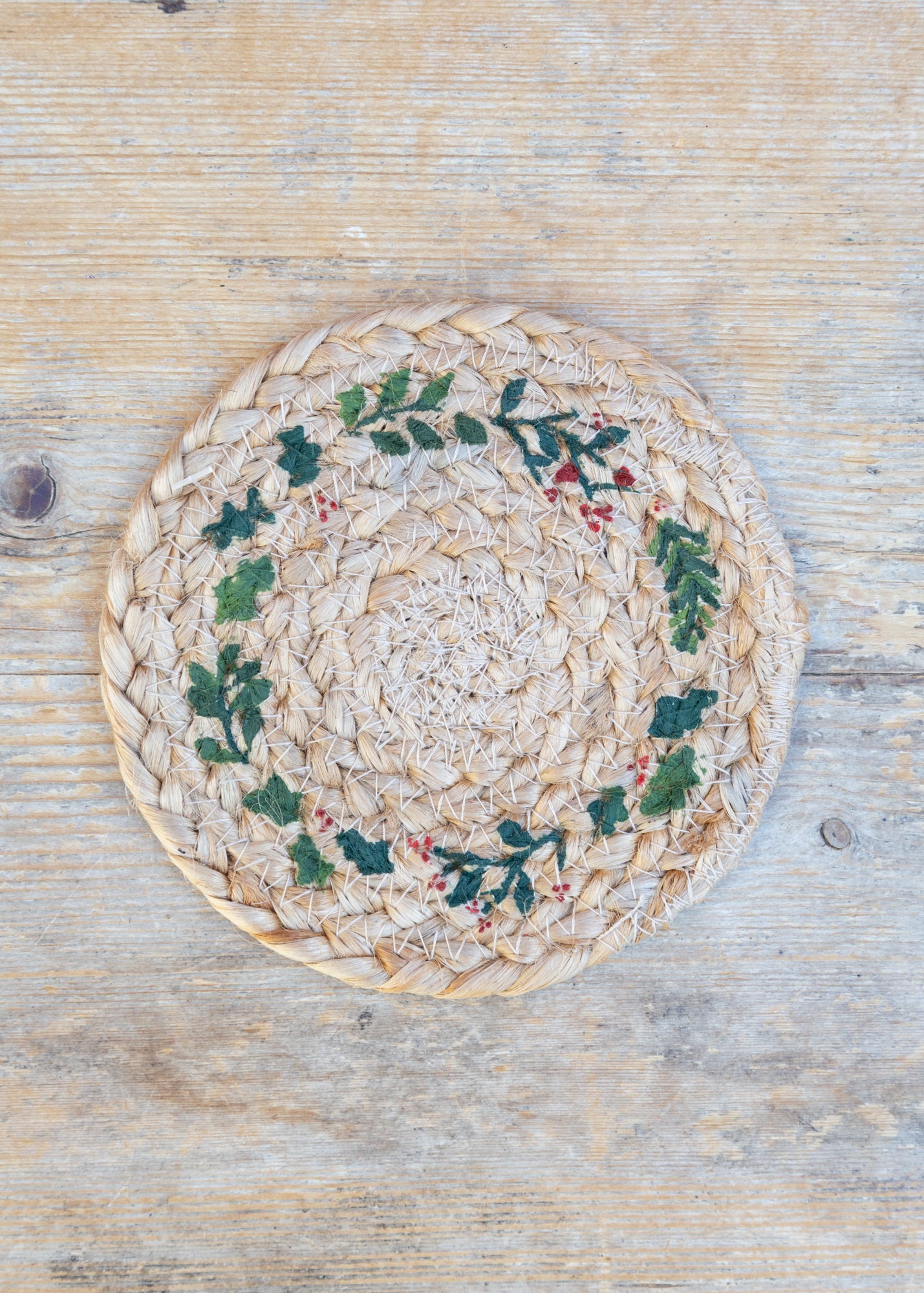 The Braided Rug Co. Natural Christmas Coaster