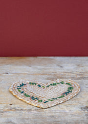 The Braided Rug Co. Natural Christmas Heart Coaster
