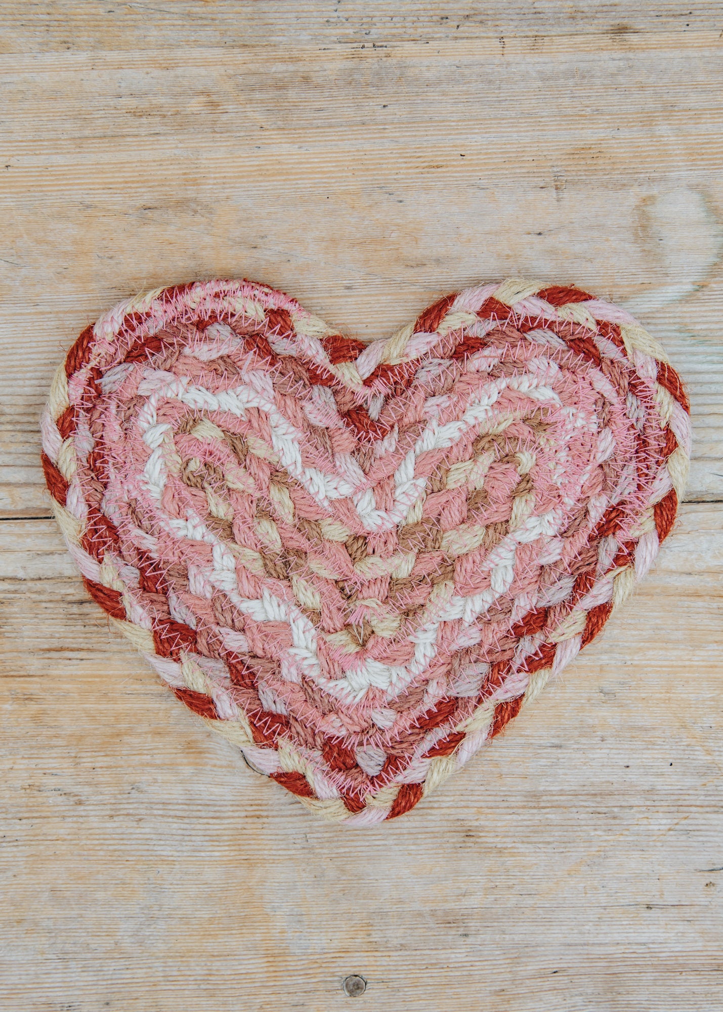 The Braided Rug Co. Heart Coaster in Coral