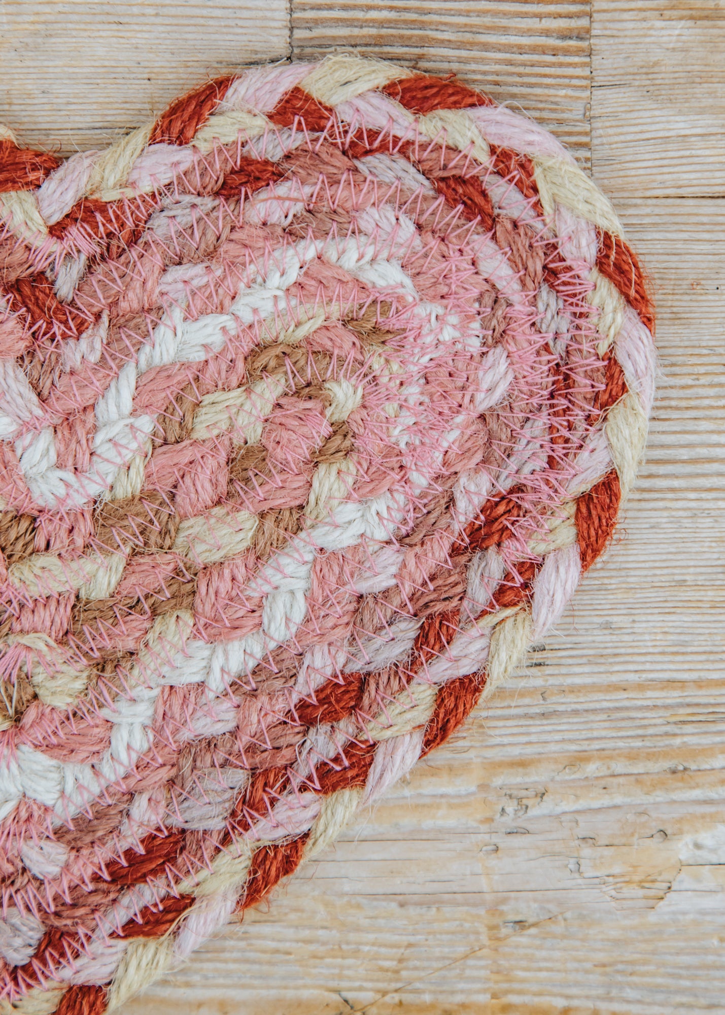 The Braided Rug Co. Heart Coaster in Coral