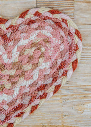 The Braided Rug Co. Heart Coaster in Coral