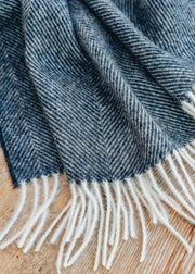 Bronte Moon Herringbone Throw in Navy Blue