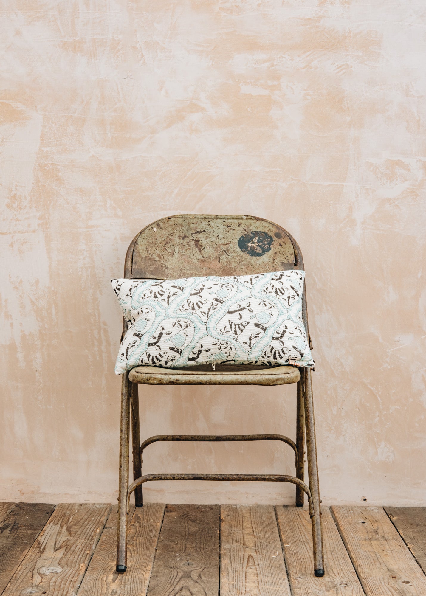 Bungalow Brown and Light Blue Kantha Birds Cushion