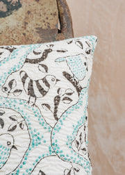 AfroArt Brown and Light Blue Kantha Birds Cushion