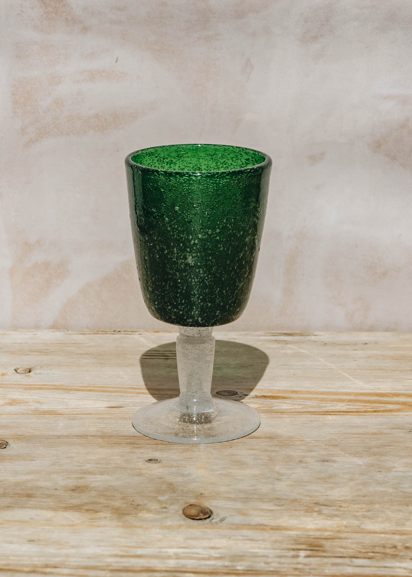 Memento Bubble Glass Goblet in Emerald