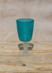 Memento Bubble Glass Goblet in Turquoise