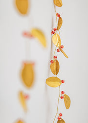 Books Leaf Garland with Berries in Gold, 180cm