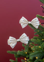 Mara Paper Bow in Cream and Gold, 12cm, pack of two