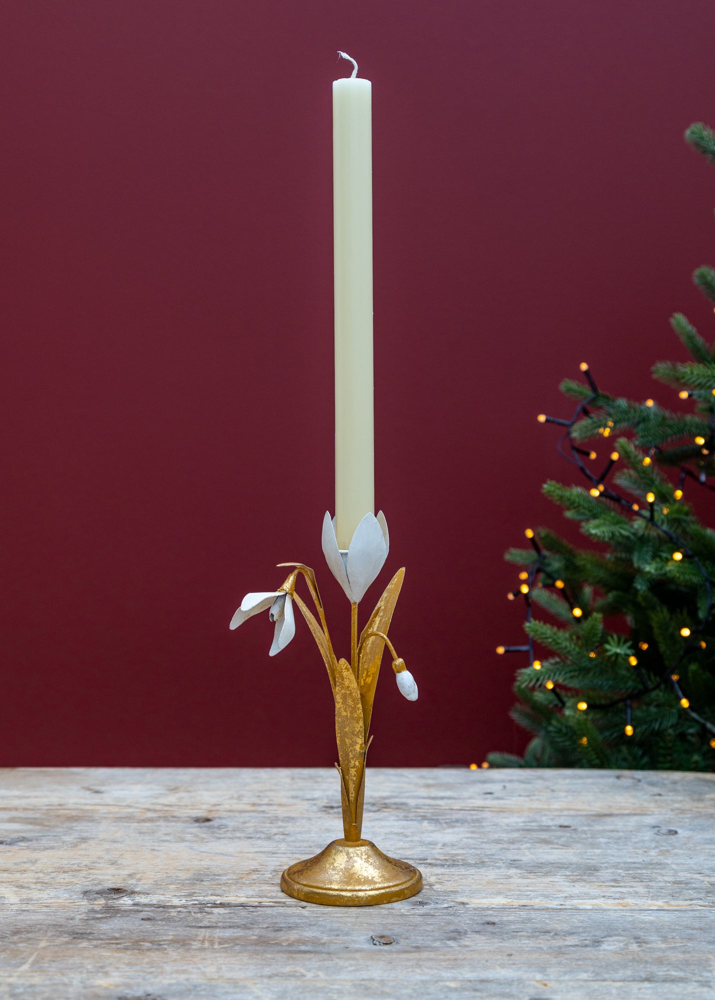 Bungalow Snowdrops Golden Candle Holder