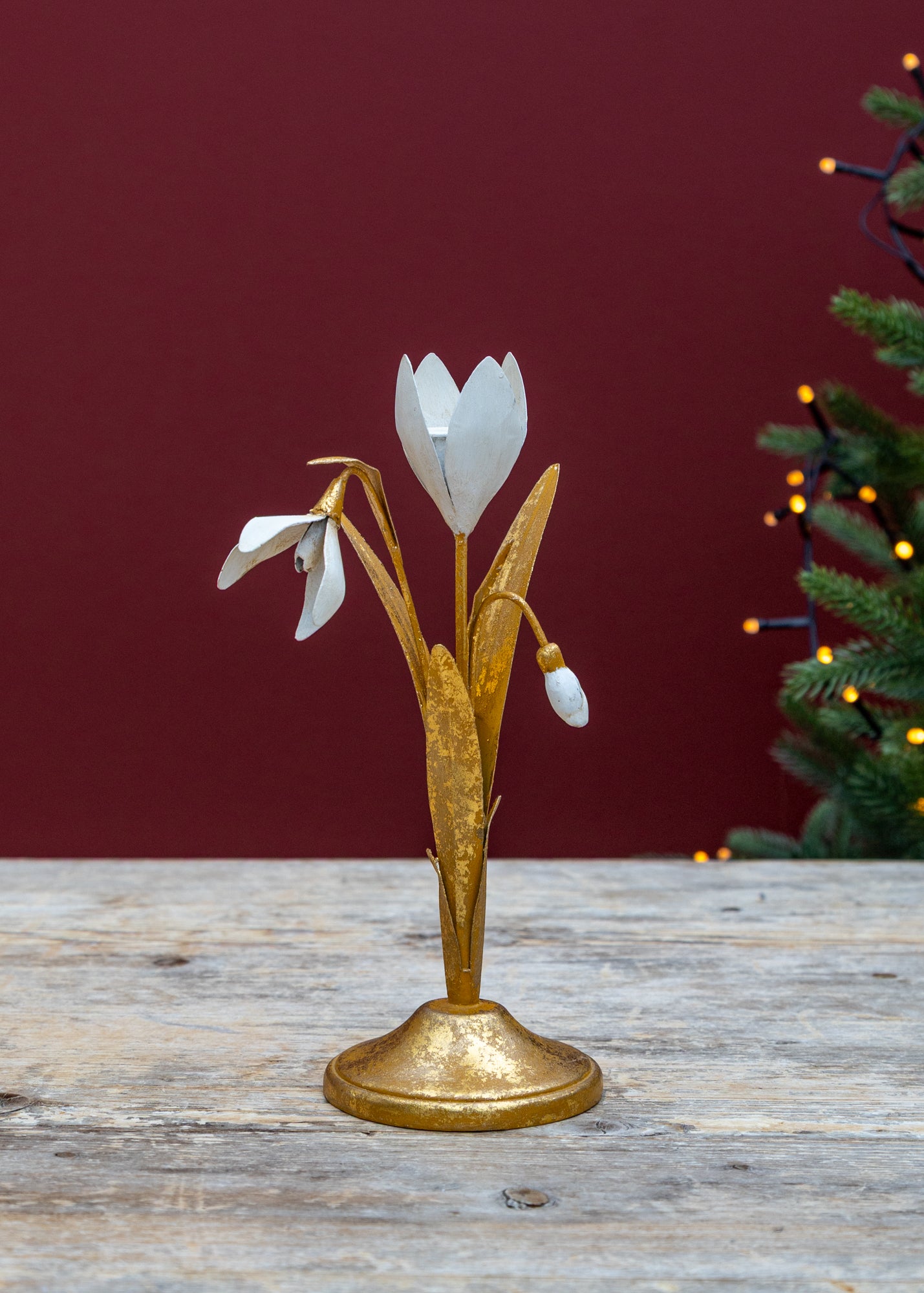 Snowdrops Golden Candle Holder
